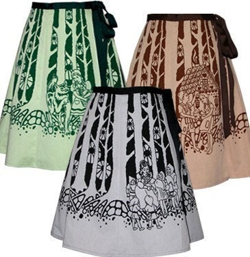 fairytale forest skirt - red riding hood - deep dark woods hand screen print with storybook figures