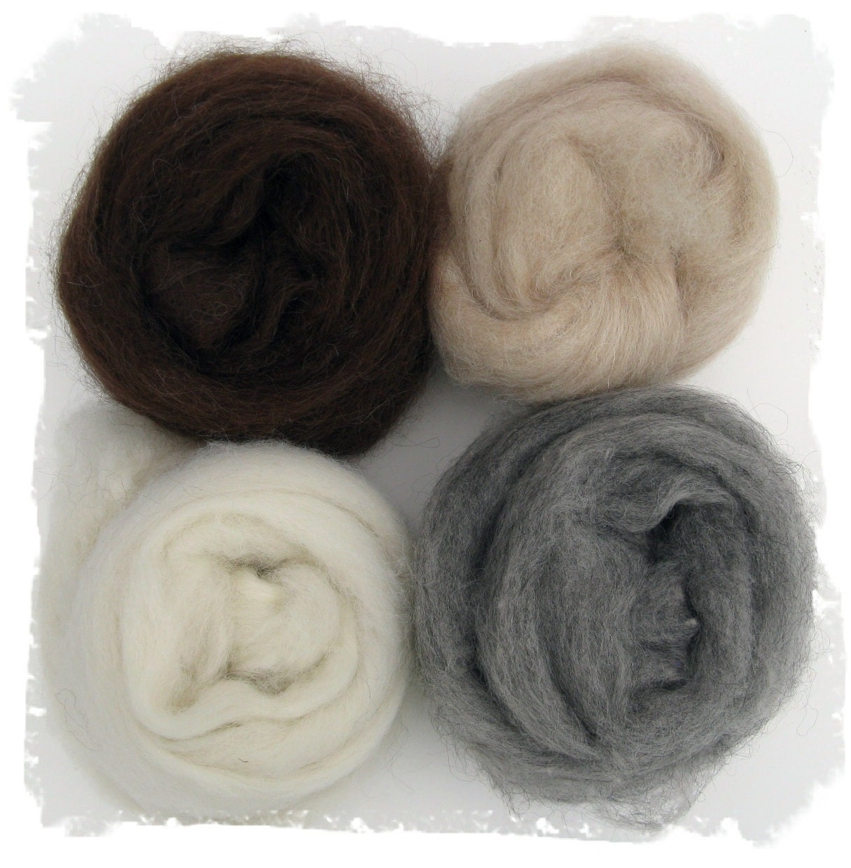 Alpaca Roving - Four Natural Colored Samples - Brown Beige White Gray Fiber for Spinning and Felting - 4 ounces