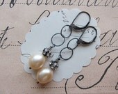gabbie earrings - peach pink pearls swarovski crystal sterling silver