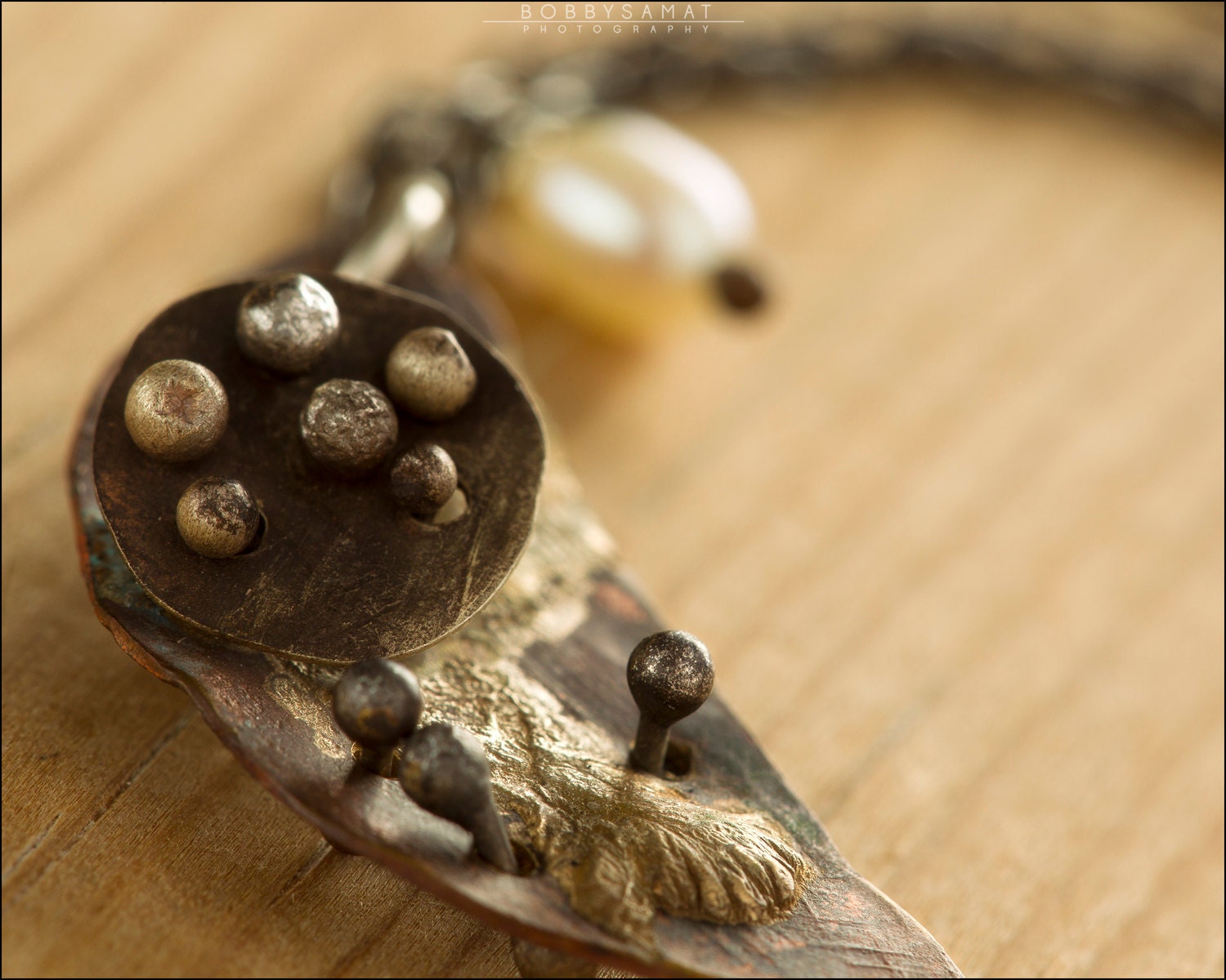 Oxidized Sterling Silver & Hand Cut Brass Earrings With Freshwater Pearl - Jewelry by Jason Stroud