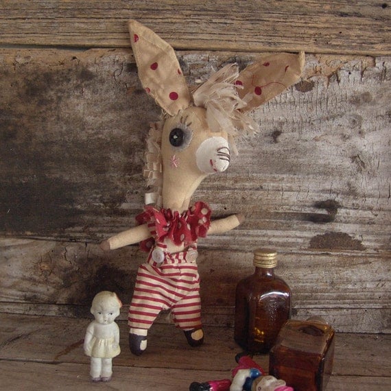 Billy, whimsical donkey, cloth doll, primitive, art doll