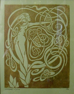 Harvest Dryad in Green Metallic Ink on Green - Unframed
