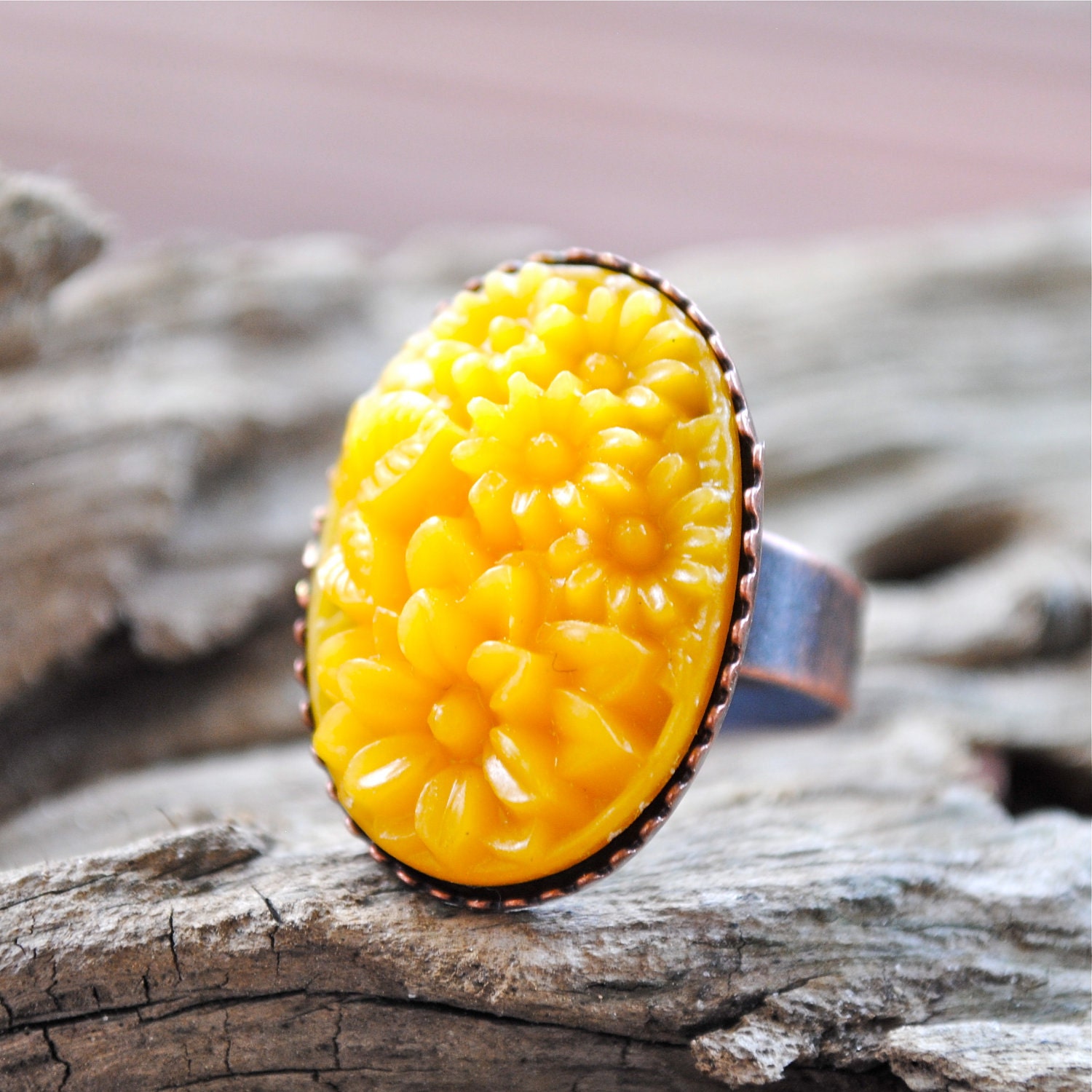 Cyber Monday Etsy Ring. Vintage Ring - Yellow Garden