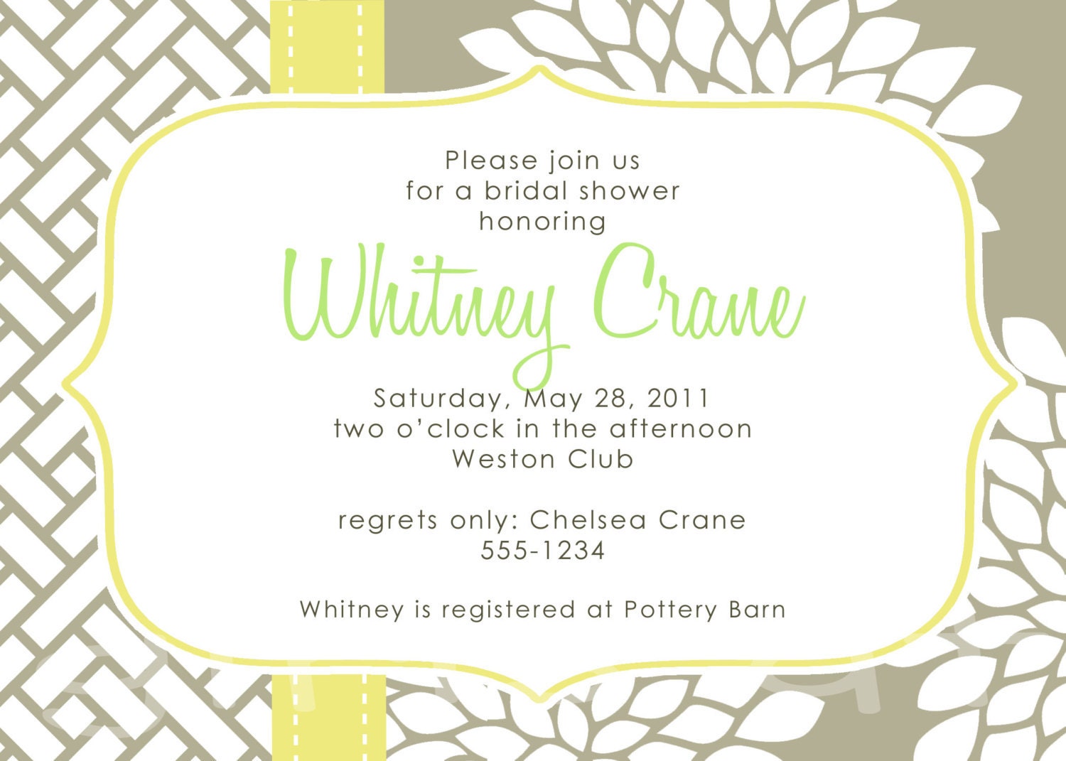 Modern Bridal Shower Invitation Putty Taupe Gray and Straw Yellow Digital Printable - by girlsatplay girls at play Il_170x135