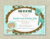 Baby BOY Shower Invitation Jungle Animal Print AQUA BROWN Print at Home -by girlsatplay girls at play Il_170x135