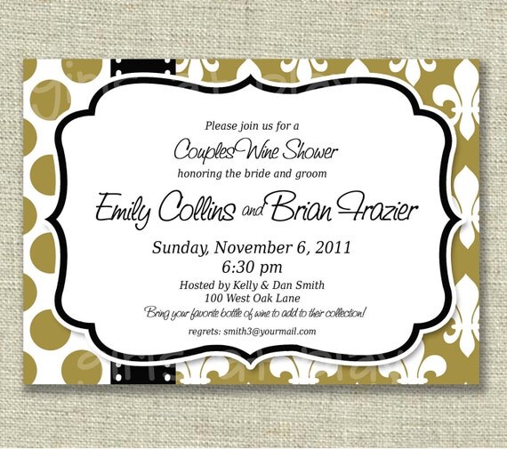 Elegant Bridal Shower Invitation French Fleur de Lis Dots Gold Black -Printable -by girlsatplay Il_570xn