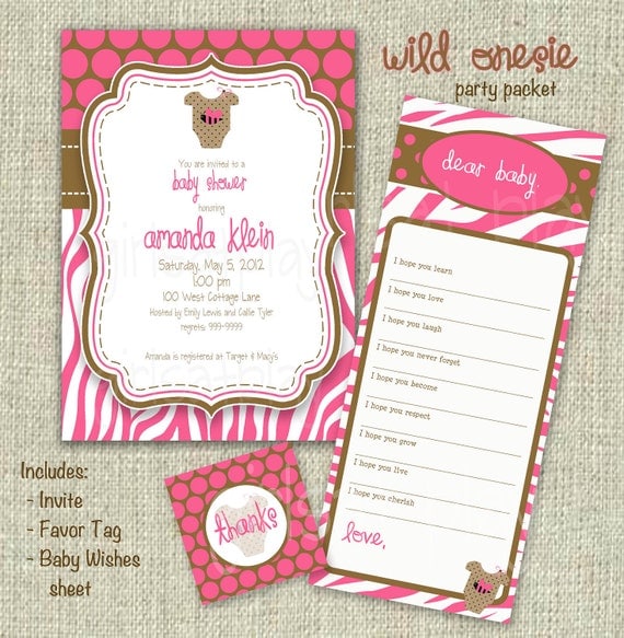 Chic Baby Girl Shower Invitation Party Packet Pink Brown Animal Print Dots Printable by girlsatplay Il_570xn