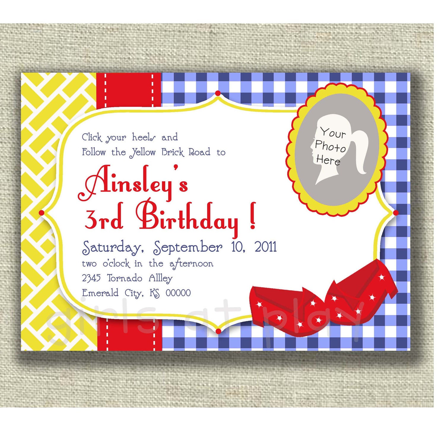 Wizard of Oz Invitation Birthday Shower PHOTO Ruby slippers- Printable by you - by girls at play