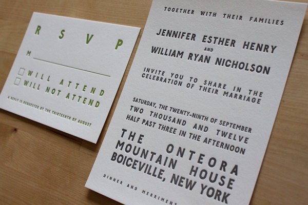 Block Letterpress Wedding Invitation - Marquee Poster (Sample Set)
