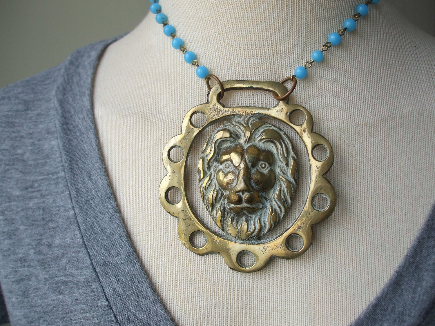 Leo the lion brass necklace