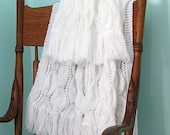 Baby Afghan, Handknitted in White, Diamonds Forever Design.