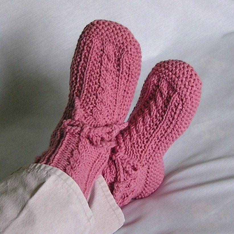 Womens Slippers MADE to ORDER Cabled, Drawstring. Choose Color, Size