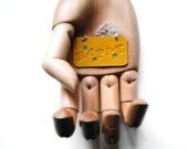 Happy word necklace yellow leather jewellery hand stamped pendant sterling silver chain memake handmade fashion jewelry