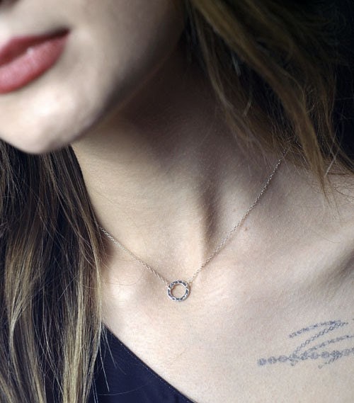 Mia Necklace - A Simple Circle Choker in Sterling Silver -Tiny Delicate Necklace Handmade by Queens Metal