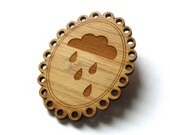 Rain Cloud - Bamboo - Wood Brooch - Wood Pin - Laser Cut