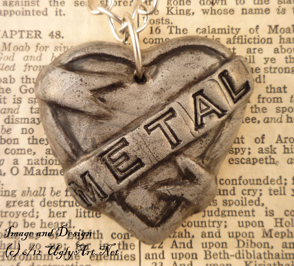 METAL Lover Tattoo Heart Banner Necklace by Ugly Shyla.
