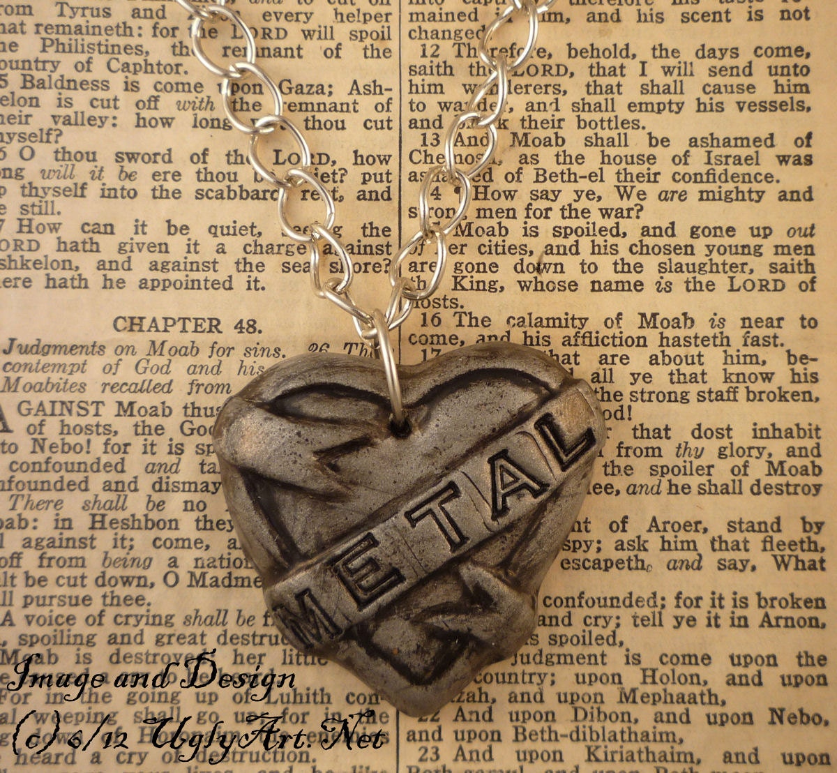 METAL Lover Tattoo Heart Banner Necklace by Ugly Shyla.