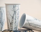 Eco-Friendly  Painted Ceramic Travel Mug - Birch Trees