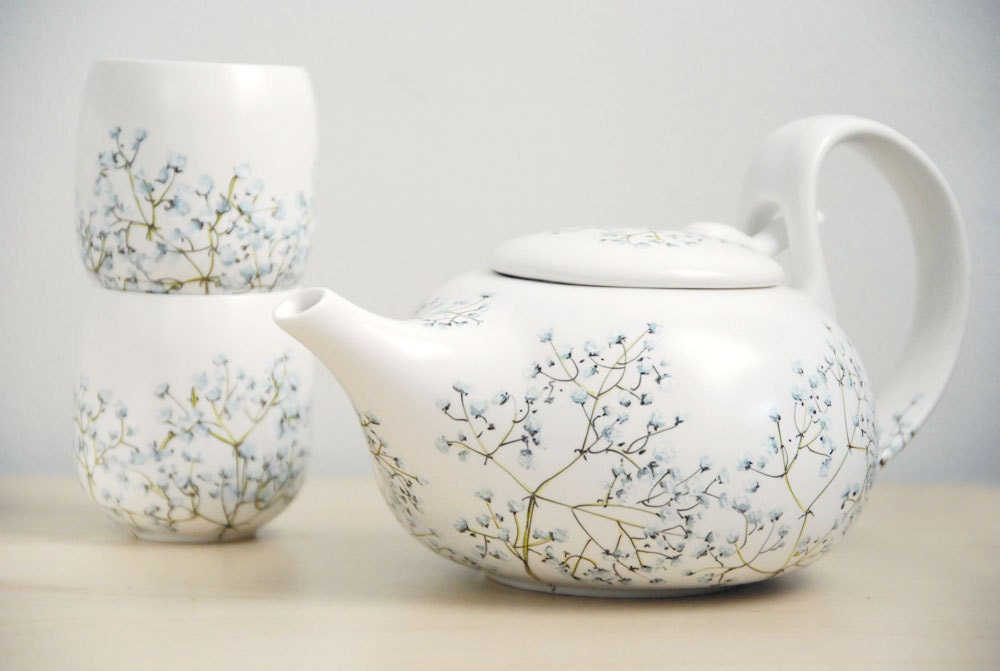 Hand Painted Ceramic Tea Set - Babys Breath Collection