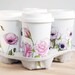Personalized for You with Botanical Design - White Ceramic Eco Friendly Travel Mug Double Walled Porcelain with Lid