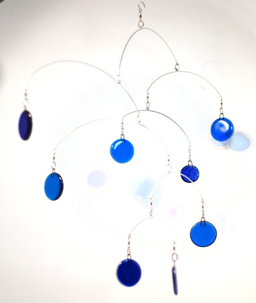 Glass Mobile - Cobalt Blue Dots - approx 20inch