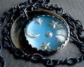 Les Etoiles. Vintage Glass and Modern Sterling Silver. Pendant on a chain.
