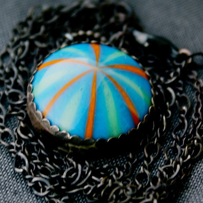 Saltwater Taffy. Vintage Lucite and Sterling Silver Bezel Necklace in Colors of the Summer Boardwalk By The Sea.