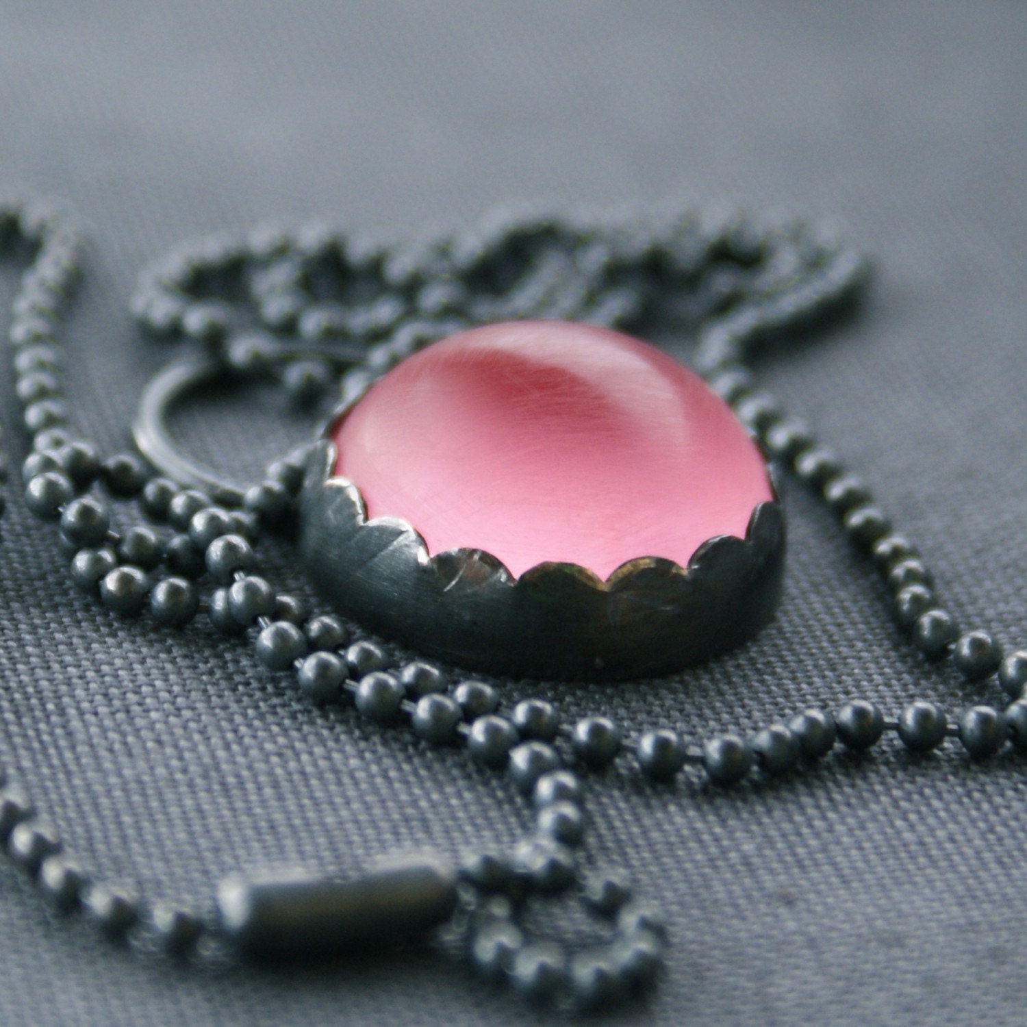 Cotton Candy. Glowing Pink Shines Against Dark Sterling Silver. Necklace.