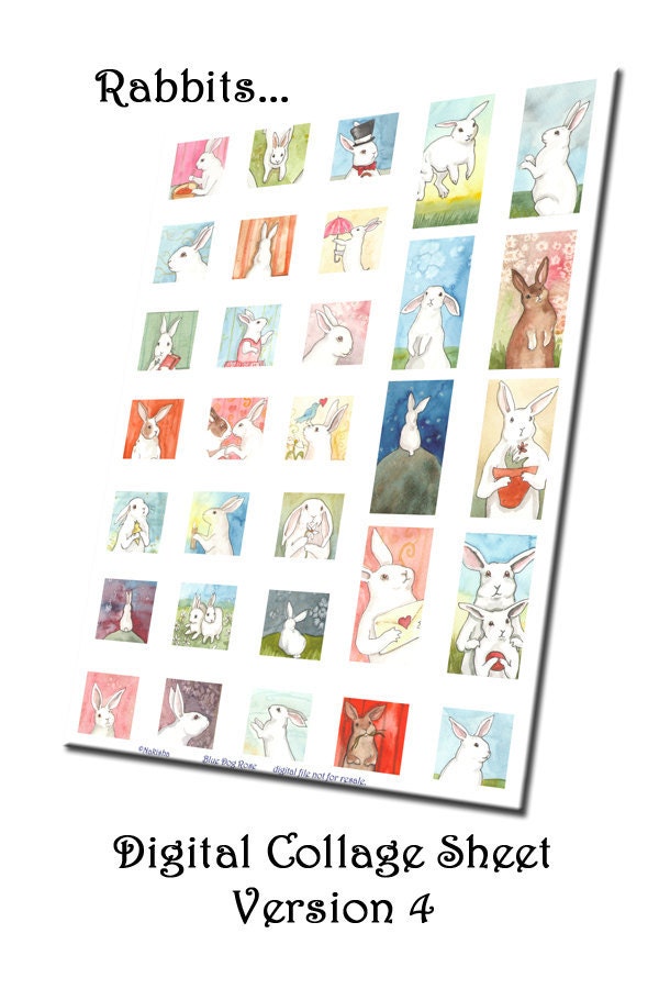 Little White Rabbit Digital Collage Sheet-  Version 4