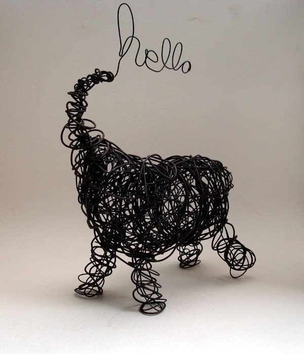 Hello Baby Elephant - Wire Animal Sculpture