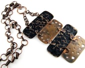 Stylish  Pendant.  Long Necklace .  Copper,  Oxidized, Hammered. Designed in Fashion  Brand Faina studio.