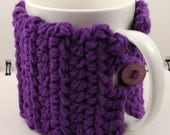 Coffee Mug Cozy in Purple Cotton with Purple Button