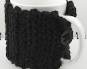 Coffee Mug Cozy in Black Cotton with Black Button