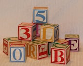 Vintage Alphabet Wooden Blocks Set of 24 Small wood toys