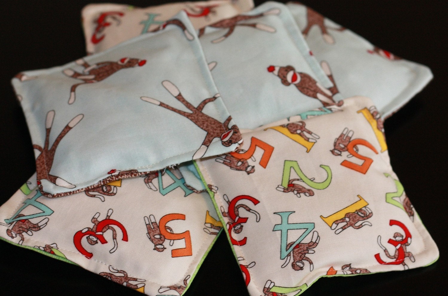 Set of Sock Monkey Fabric Bean Bags
