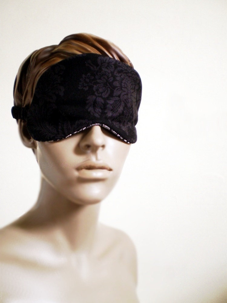 Black Damask Sleepmask With Lace Print Contrast Elegant Handmade Luxury Cotton Boudoir Accessory