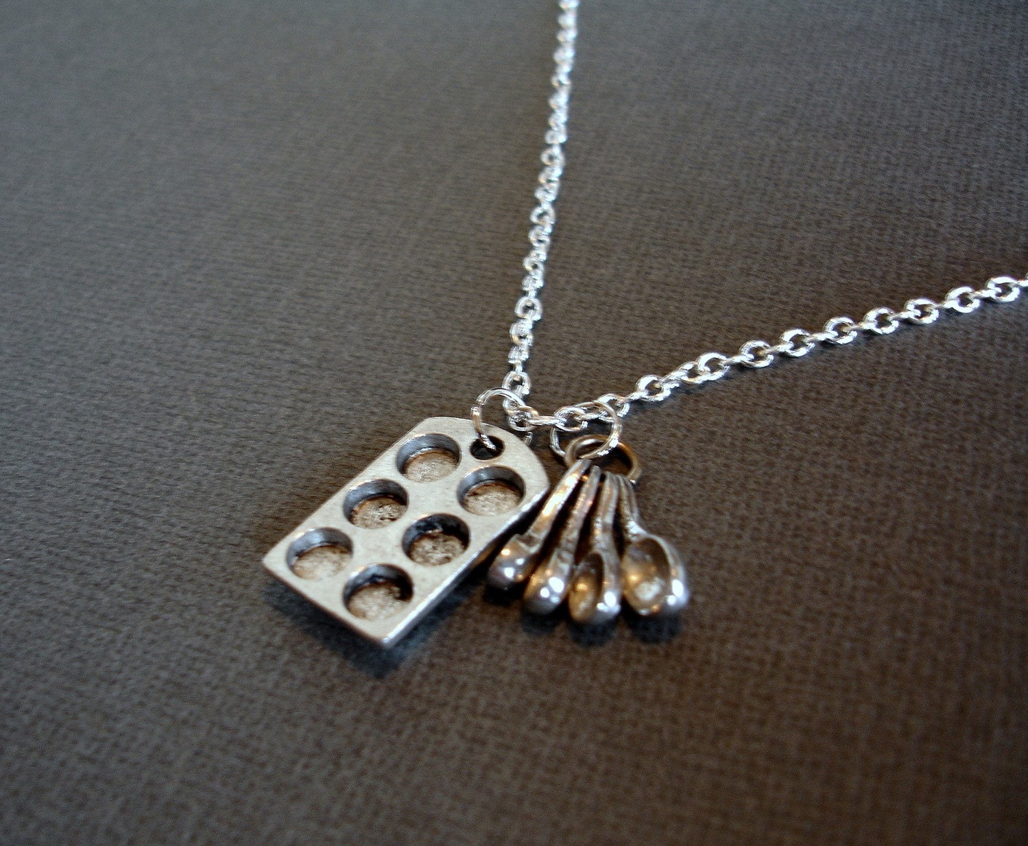 Sale Silver Baking Charm Necklace Muffin Pan and Measuring Spoons