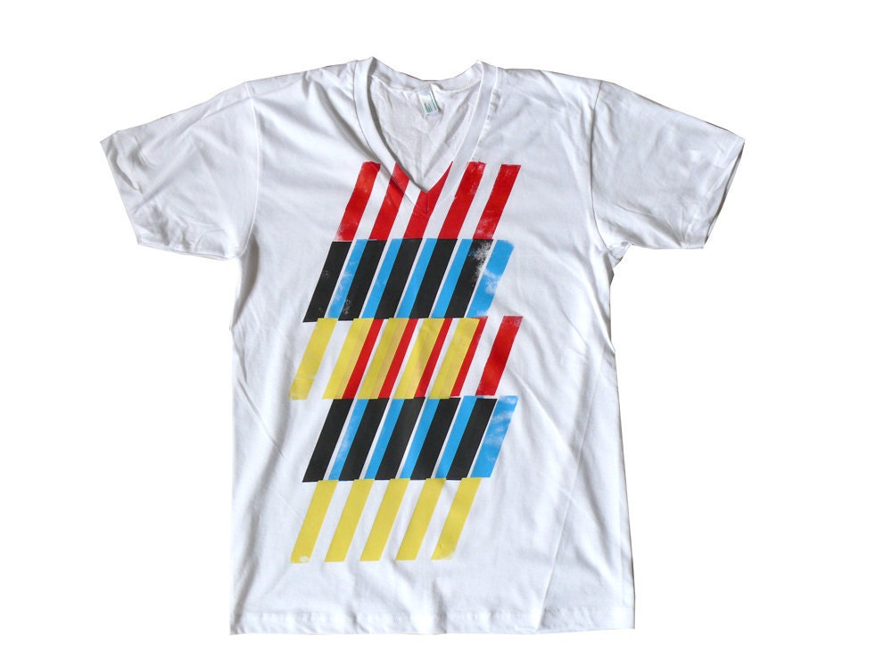 SALE/// Layered Stripes Organic V-Neck Tee // Man's Large