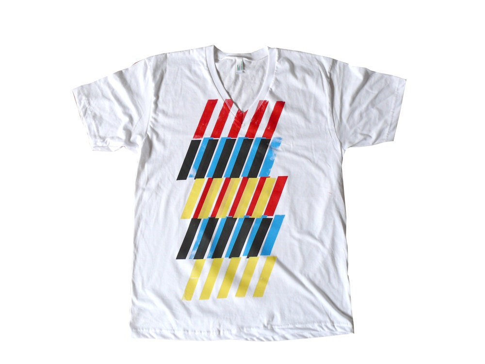 SALE/// Layered Stripes Organic V-Neck Tee // Man's Large