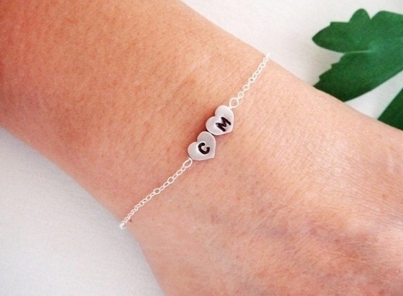 Customize Initial Heart charm Silver Bracelet, Reversible, Monogram ADJUSTABLE Bracelet, Bridesmaids, Couple jewelry, Mothers Bracelet
