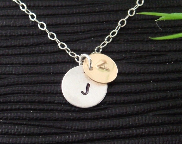 TWO Double Layered Monogram charms Necklace, STERLING SILVER, Initial Necklace, Bridesmaid, Couple Necklace, Child, Sister, Mother's Jewelry