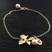 Initial Monogram and Orchid Leaf charm GOLD bracelet, white pearl, ADJUSTABLE Gold Bracelet, Bridesmaids gifts, Wedding jewelry, Mothers