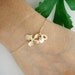 Initial Monogram and Orchid Leaf charm GOLD bracelet, white pearl, ADJUSTABLE Gold Bracelet, Bridesmaids gifts, Wedding jewelry, Mothers
