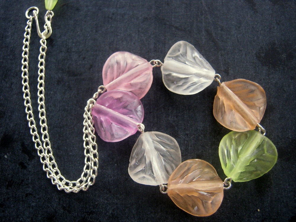 Lucite Beaded Necklace --Pastel Leaves -- Jewellery
