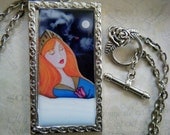 Sleeping Beauty Art Print Necklace, Frame Pendant, Antique Silver, Fairy Tales, Princesses, Storybook Art