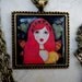Thumbelina Mini Art Print Necklace, Frame Pendant , Antique Copper, Fairy Tales, Storybook Art