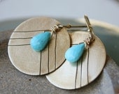 turquoise earrings, golden brass jewelry, circle geometric chevron, native tribal under 50