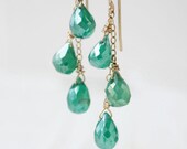 emerald green earrings, green quartz gemstone jewelry, bridesmaid jewelry, dangle