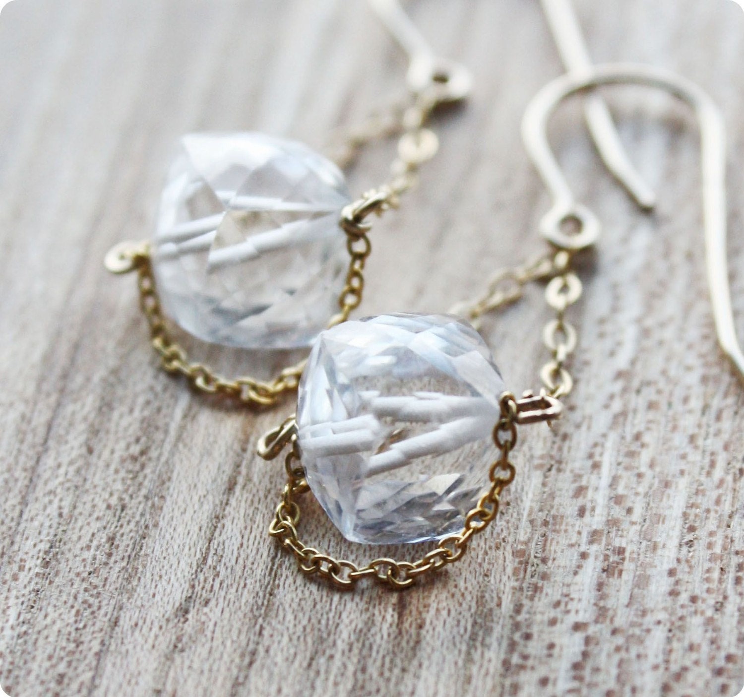 crystal quartz earrings, gold gemstone jewelry