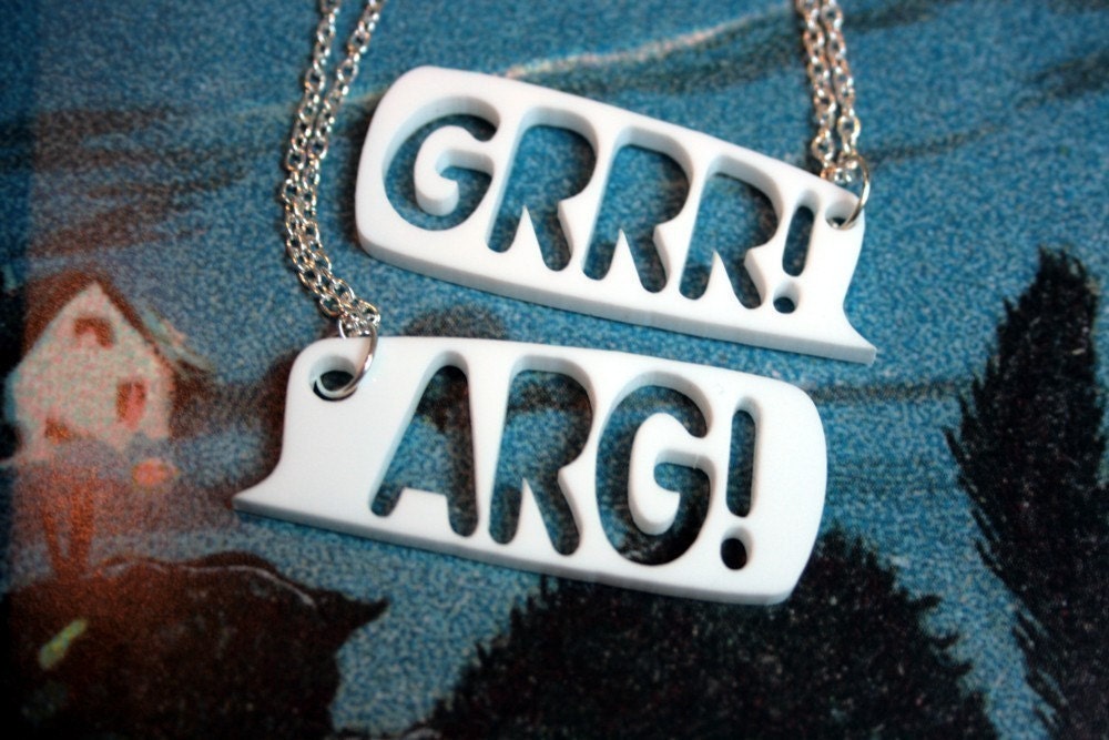 SALE Grr and Arg Necklace set monster laser cut plastic WHITE